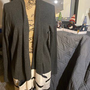 LOFT (Ann Taylor) Gray with Stripes Open Cardigan